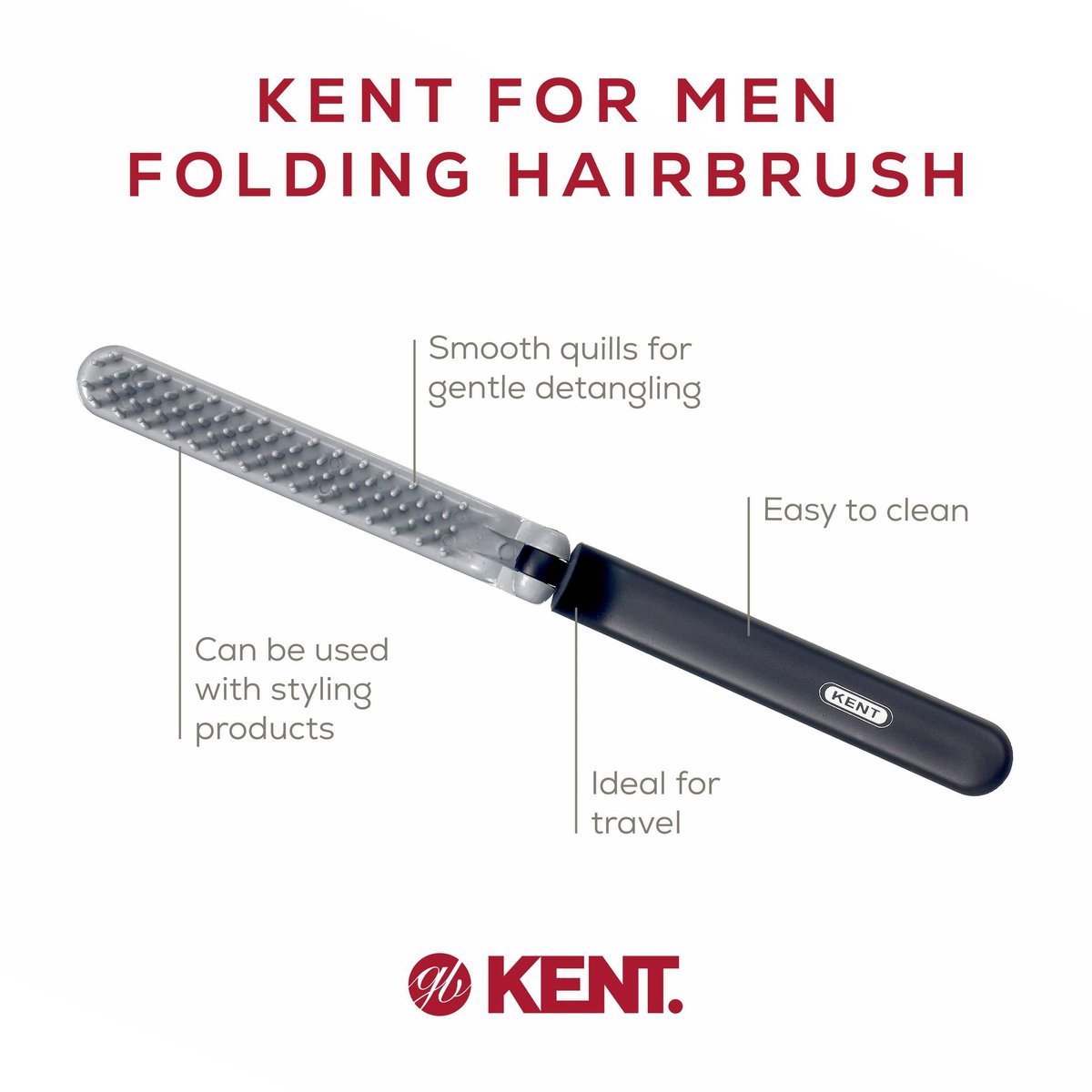 Kent KFM4 Anti-Static Hair Brush for Men - Folding Mini Hairbrush for Frizz-Free Styling and Daily Grooming, Made in England - görsel 7