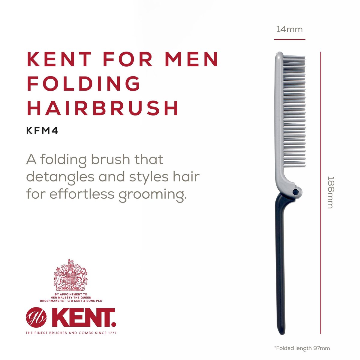 Kent KFM4 Anti-Static Hair Brush for Men - Folding Mini Hairbrush for Frizz-Free Styling and Daily Grooming, Made in England - görsel 3