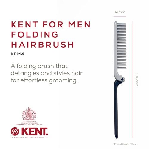 Kent KFM4 Anti-Static Hair Brush for Men - Folding Mini Hairbrush for Frizz-Free Styling and Daily Grooming, Made in England - görsel 4