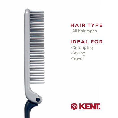 Kent KFM4 Anti-Static Hair Brush for Men - Folding Mini Hairbrush for Frizz-Free Styling and Daily Grooming, Made in England