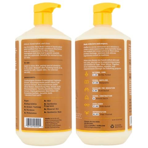 Alaffia EveryDay Shea Body Lotion - Moisturizing Body Lotion for Normal to Very Dry Skin with Shea Butter and Lemongrass, Fair Trade, Vanilla Scent, 32 fl oz Avelisse