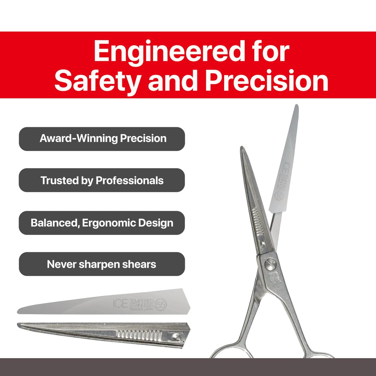 Feather Switch-Blade Haircutting Shears Replacement Blades - Model 50/55 for Professional Stylists & Barbers - Stainless Steel - No-Nip Tip - Made in Japan Avelisse