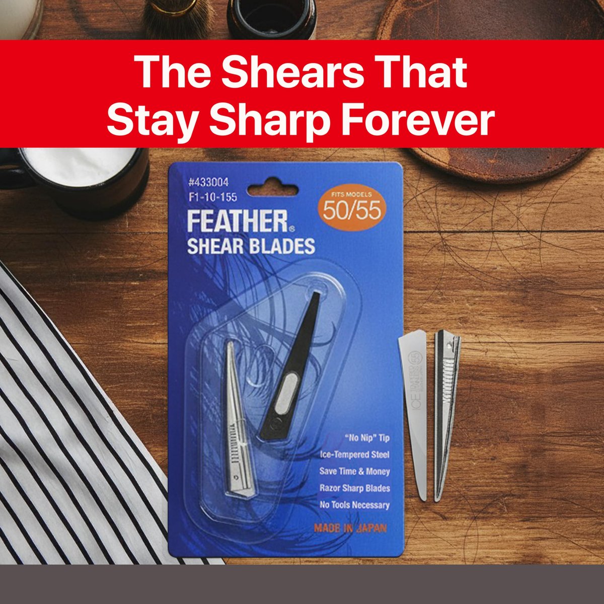 Feather Switch-Blade Haircutting Shears Replacement Blades - Model 50/55 for Professional Stylists & Barbers - Stainless Steel - No-Nip Tip - Made in Japan Avelisse
