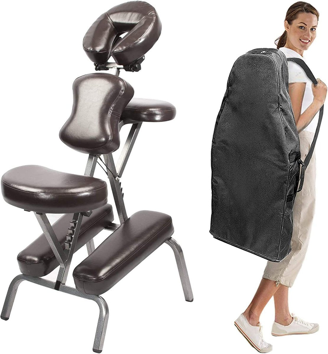 Master Massage Bedford Portable Light Weight Folding Salon Massage Chair with Carrying Case Bag and Height Adjustment (Coffee) - görsel 3