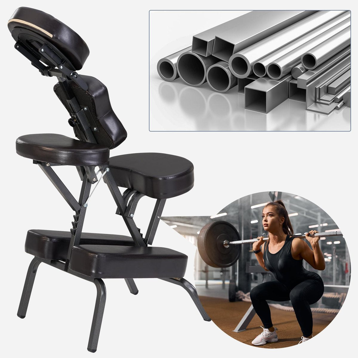 Master Massage Bedford Portable Light Weight Folding Salon Massage Chair with Carrying Case Bag and Height Adjustment (Coffee) - görsel 7