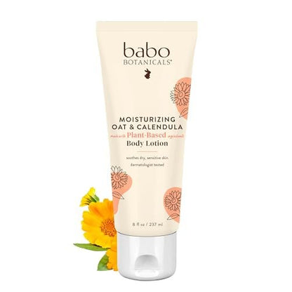 Babo Botanicals Moisturizing Oat & Calendula Body Lotion – Gentle Hydration for Dry & Sensitive Skin, Vegan, Lightly Scented, 8 Fl Oz