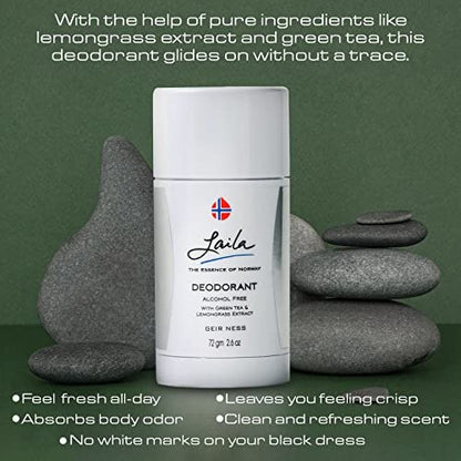 Geir Ness Laila Deodorant – Alcohol & Aluminum Free with Green Tea & Lemongrass, Long Lasting Fresh Clean Scent, 2.6 oz