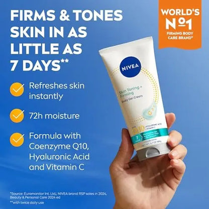 NIVEA Skin Firming & Toning Body Gel Cream with Q10, Hyaluronic Acid & Vitamin C - 72-Hour Moisture, 6.7 oz Avelisse