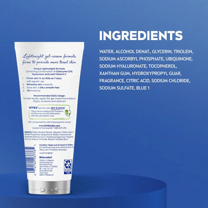 NIVEA Skin Firming & Toning Body Gel Cream with Q10, Hyaluronic Acid & Vitamin C - 72-Hour Moisture, 6.7 oz Avelisse
