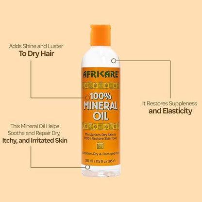 COCOCARE Africare 100% Mineral Oil - Fragrance Free Pure Oil for Skin and Scalp Care - 8.5 Fl Oz