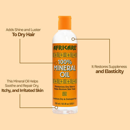 COCOCARE Africare 100% Mineral Oil - Fragrance Free Pure Oil for Skin and Scalp Care - 8.5 Fl Oz