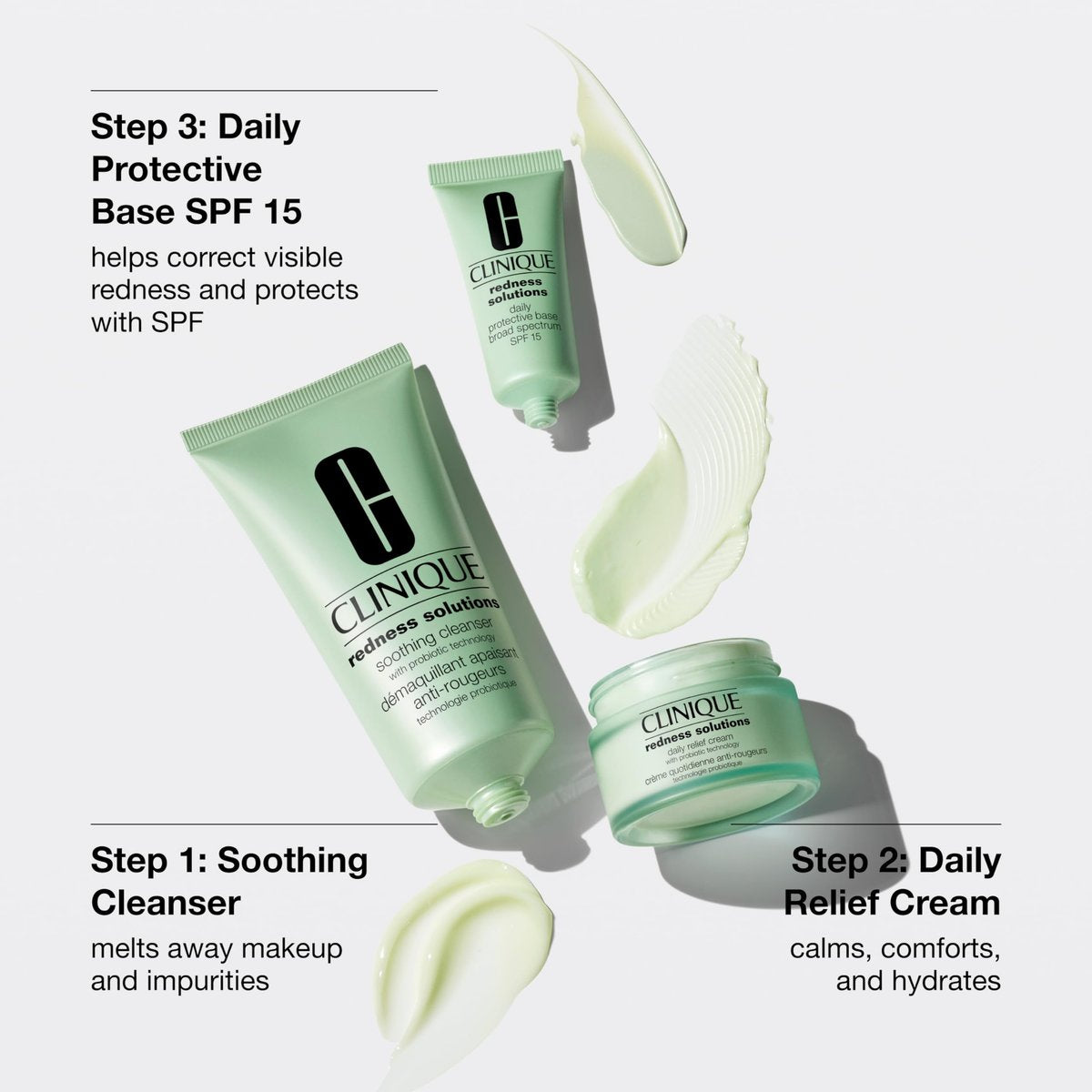 Clinique Redness Solutions Redness Regimen Skincare Set – Soothing Cleanser, Daily Relief Cream, and Protective Base SPF 15 Avelisse