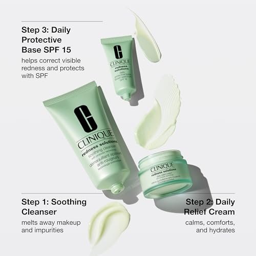 Clinique Redness Solutions Redness Regimen Skincare Set – Soothing Cleanser, Daily Relief Cream, and Protective Base SPF 15 Avelisse