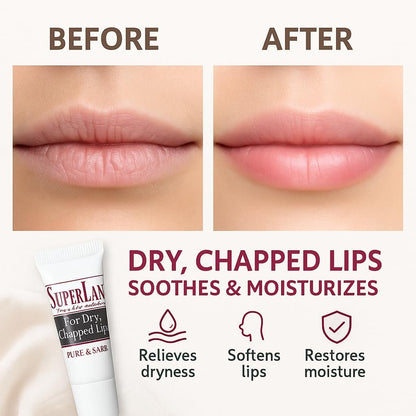 Superlan Organic Lanolin Lip Balm – Natural Lip Repair for Dry & Hot Weather, Moisturizing Chapstick with Jojoba Oil, 0.35 oz