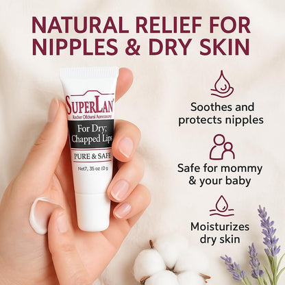 Superlan Organic Lanolin Lip Balm – Natural Lip Repair for Dry & Hot Weather, Moisturizing Chapstick with Jojoba Oil, 0.35 oz