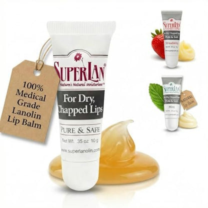 Superlan Organic Lanolin Lip Balm – Natural Lip Repair for Dry & Hot Weather, Moisturizing Chapstick with Jojoba Oil, 0.35 oz