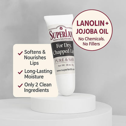 Superlan Organic Lanolin Lip Balm – Natural Lip Repair for Dry & Hot Weather, Moisturizing Chapstick with Jojoba Oil, 0.35 oz