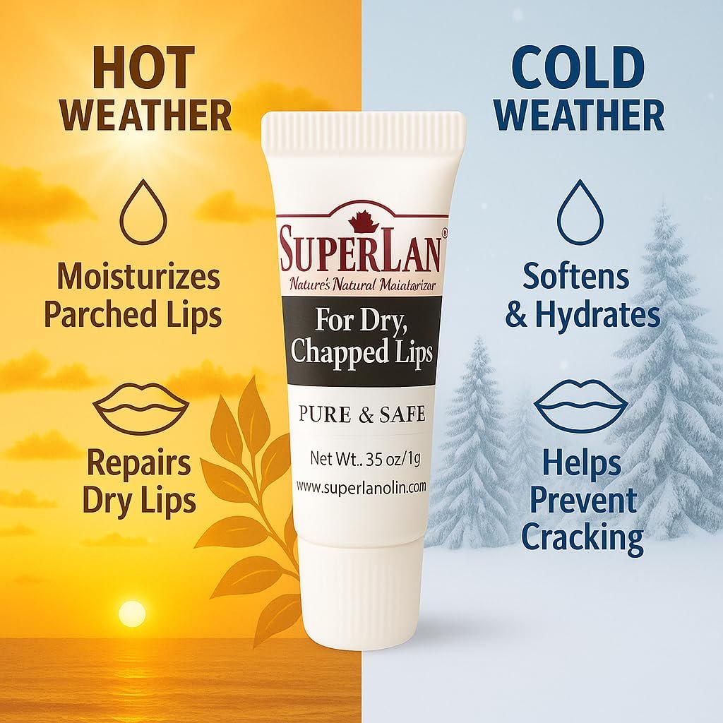Superlan Organic Lanolin Lip Balm – Natural Lip Repair for Dry & Hot Weather, Moisturizing Chapstick with Jojoba Oil, 0.35 oz - görsel 9