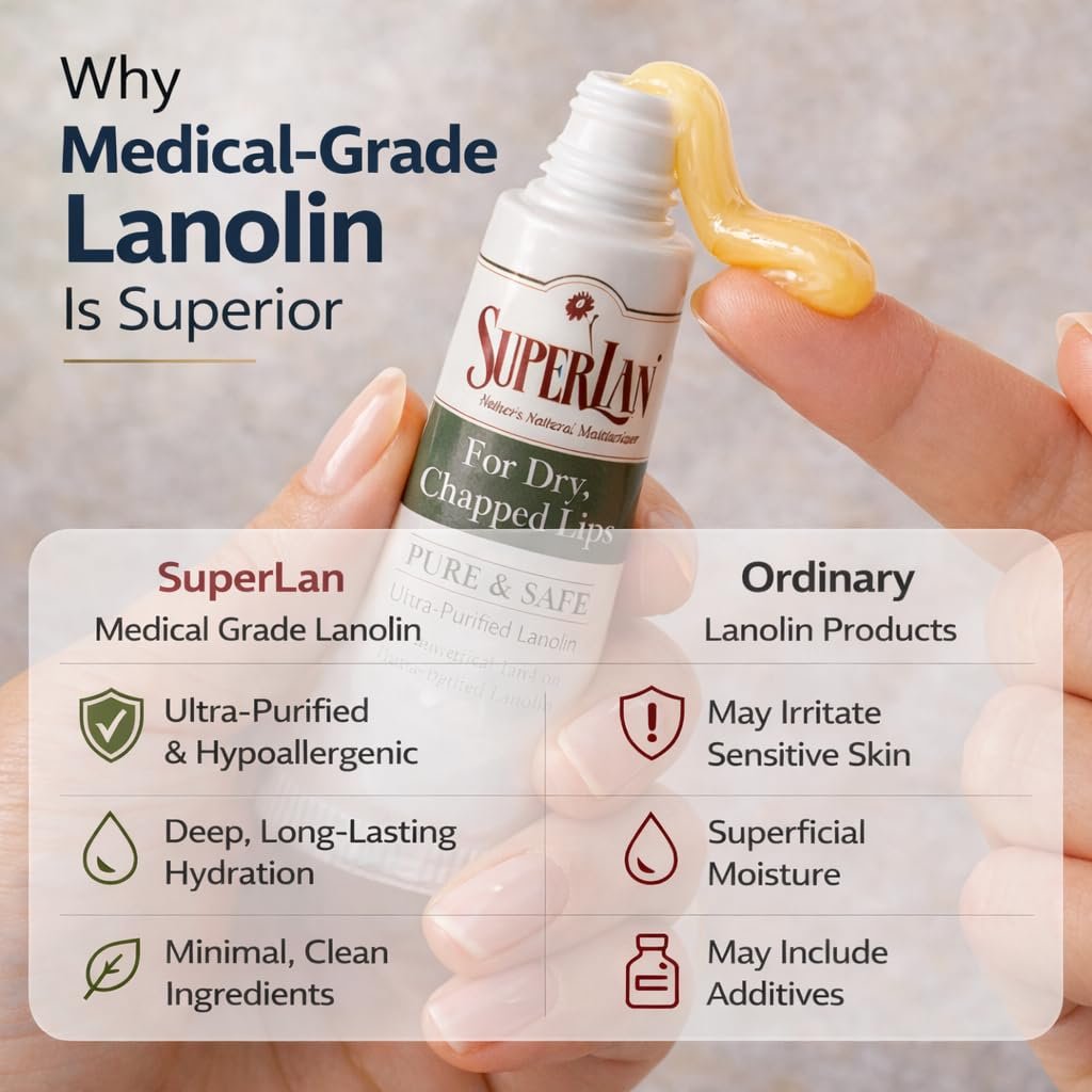 Superlan Organic Lanolin Lip Balm – Natural Lip Repair for Dry & Hot Weather, Moisturizing Chapstick with Jojoba Oil, 0.35 oz - görsel 3