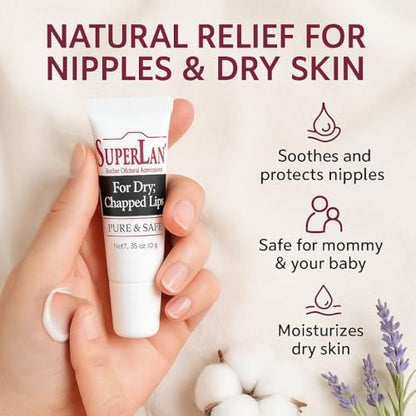 Superlan Organic Lanolin Lip Balm – Natural Lip Repair for Dry & Hot Weather, Moisturizing Chapstick with Jojoba Oil, 0.35 oz