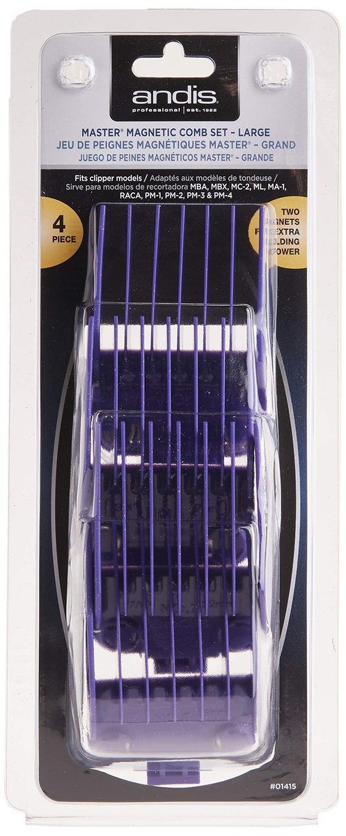 Andis Master Dual Magnet Large Comb Set (4-Piece) - Purple High-Grade Metal Combs for Snag-Free Grooming Avelisse