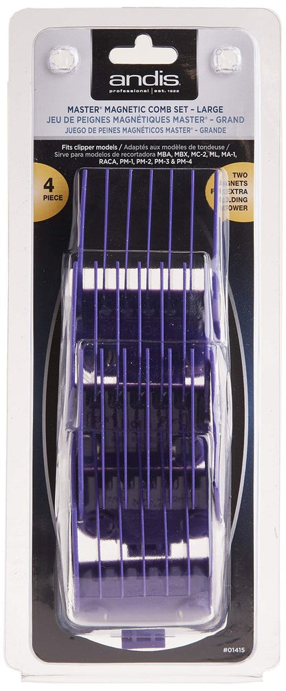 Andis Master Dual Magnet Large Comb Set (4-Piece) - Purple High-Grade Metal Combs for Snag-Free Grooming Avelisse