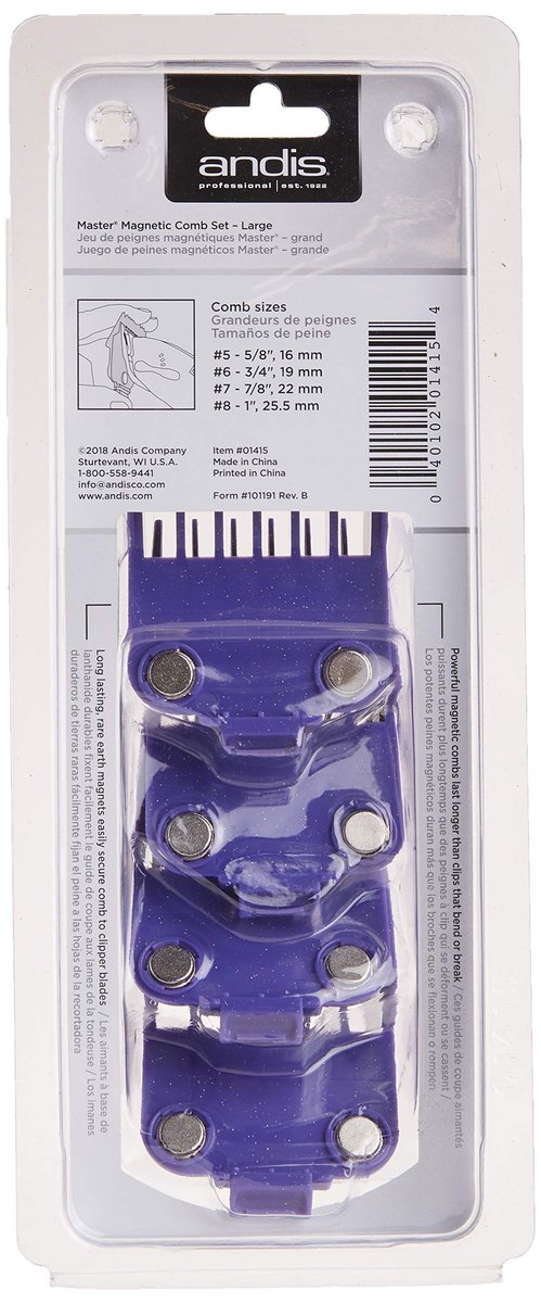 Andis Master Dual Magnet Large Comb Set (4-Piece) - Purple High-Grade Metal Combs for Snag-Free Grooming Avelisse