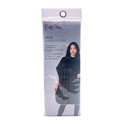 Betty Dain Hair Stylist Shampoo Cape - Waterproof Vinyl, Soft Nylon Neckband, Classic Black, 36 x 54 Inches