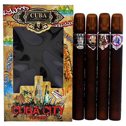 Cuba City 4-Piece Cologne Set for Men – Hollywood, Vegas, Miami, New York (1.17 oz each, Pack of 4) Avelisse