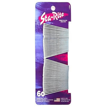 Sta-Rite White Bobby Pins - 60 Count for Secure Hair Styling