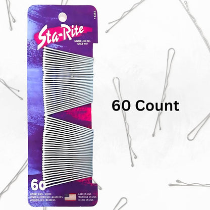 Sta-Rite White Bobby Pins - 60 Count for Secure Hair Styling