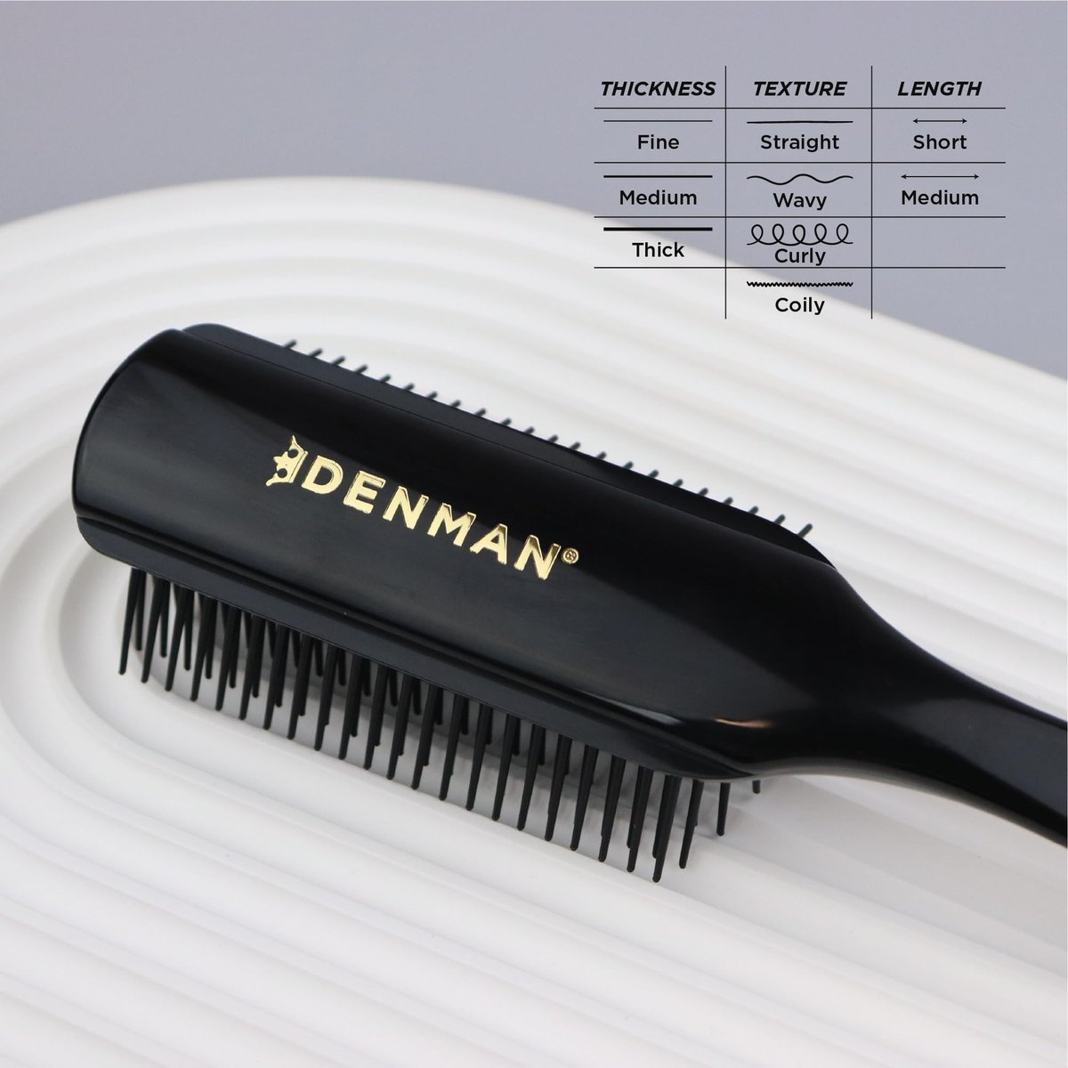 Denman D4 Curly Hair Brush - 9 Row Styling Brush for Smoothing, Defining Curls & Detangling - All Black Avelisse