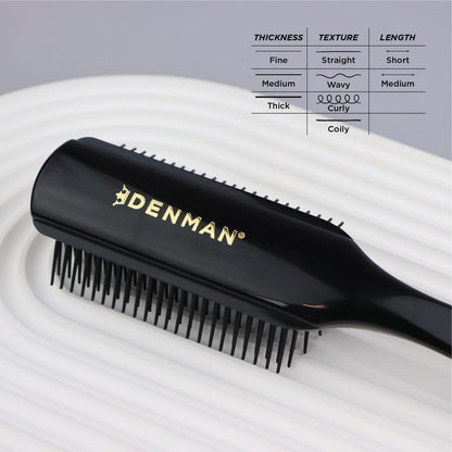 Denman D4 Curly Hair Brush - 9 Row Styling Brush for Smoothing, Defining Curls & Detangling - All Black Avelisse