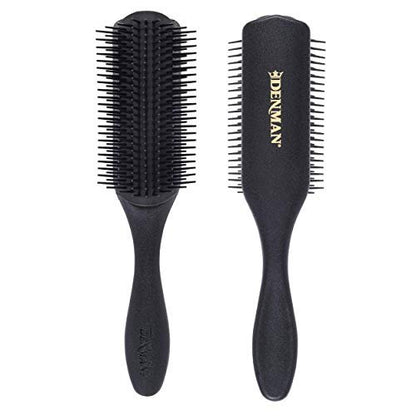 Denman D4 Curly Hair Brush - 9 Row Styling Brush for Smoothing, Defining Curls & Detangling - All Black Avelisse