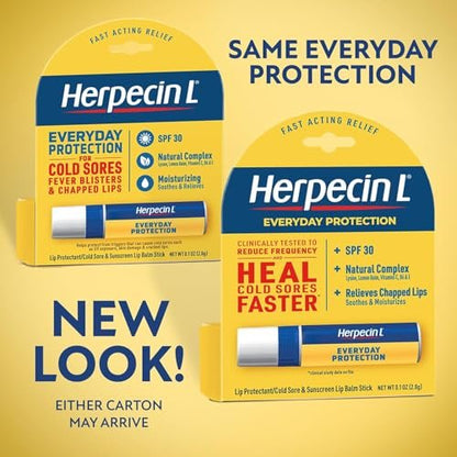 Herpecin L SPF 30 Lip Protectant 0.1 OZ (5 Pack) - Cold Sore Treatment & Lip Balm with Sunscreen Avelisse