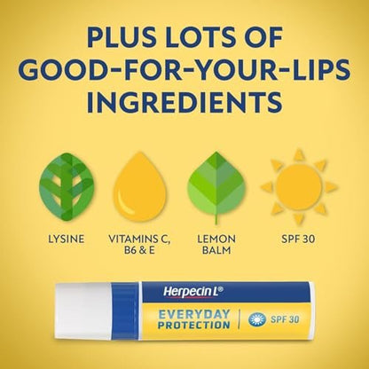 Herpecin L SPF 30 Lip Protectant 0.1 OZ (5 Pack) - Cold Sore Treatment & Lip Balm with Sunscreen Avelisse