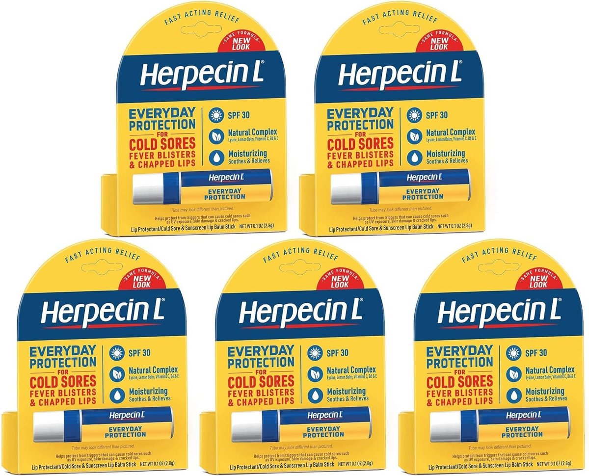 Herpecin L SPF 30 Lip Protectant 0.1 OZ (5 Pack) - Cold Sore Treatment & Lip Balm with Sunscreen Avelisse