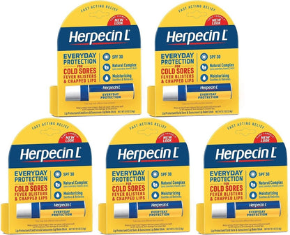 Herpecin L SPF 30 Lip Protectant 0.1 OZ (5 Pack) - Cold Sore Treatment & Lip Balm with Sunscreen Avelisse