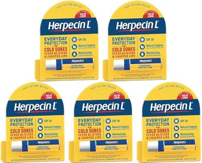 Herpecin L SPF 30 Lip Protectant 0.1 OZ (5 Pack) - Cold Sore Treatment & Lip Balm with Sunscreen Avelisse