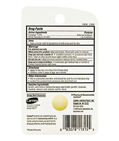 Carmex Classic Lip Balm Medicated, 0.25 oz (Pack of 5)
