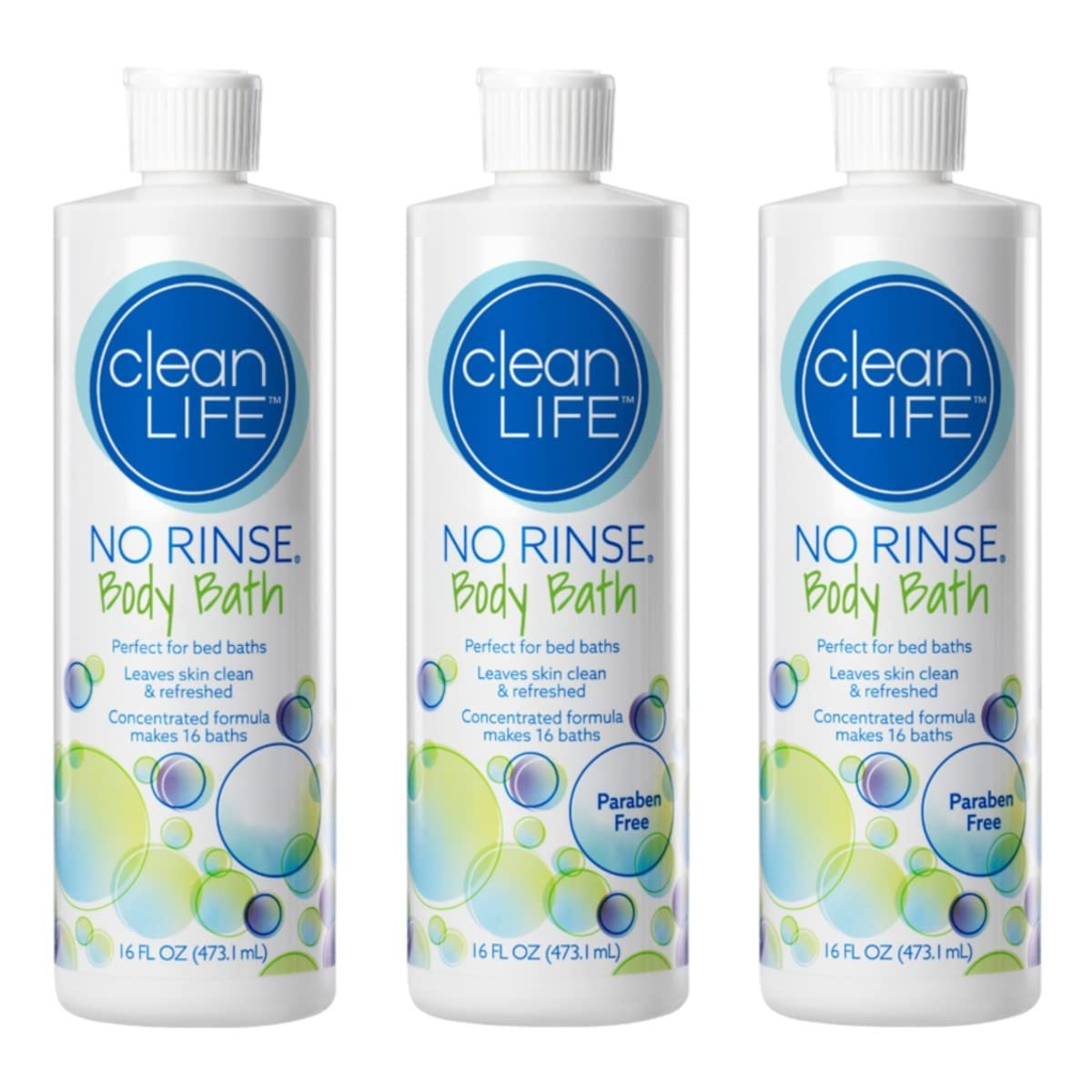 No-Rinse Body Bath 16 fl oz (Pack of 3, Makes 48 Complete Baths) – Gentle, Concentrated Liquid Body Wash for Post-Surgery, Elderly Care, Camping, and Travel – Made in USA Avelisse