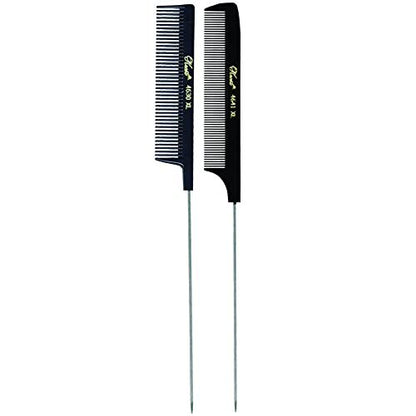 Krest Pintail Hair Combs 2 Pack - Stainless Steel Sectioning Combs for Styling, Black