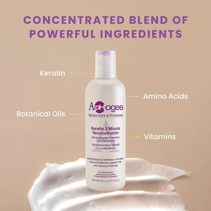 Aphogee Keratin 2 Minute Reconstructor, 8 fl oz – Deep Conditioner for Color-Treated & Heat-Styled Hair, Smooths & Adds Shine