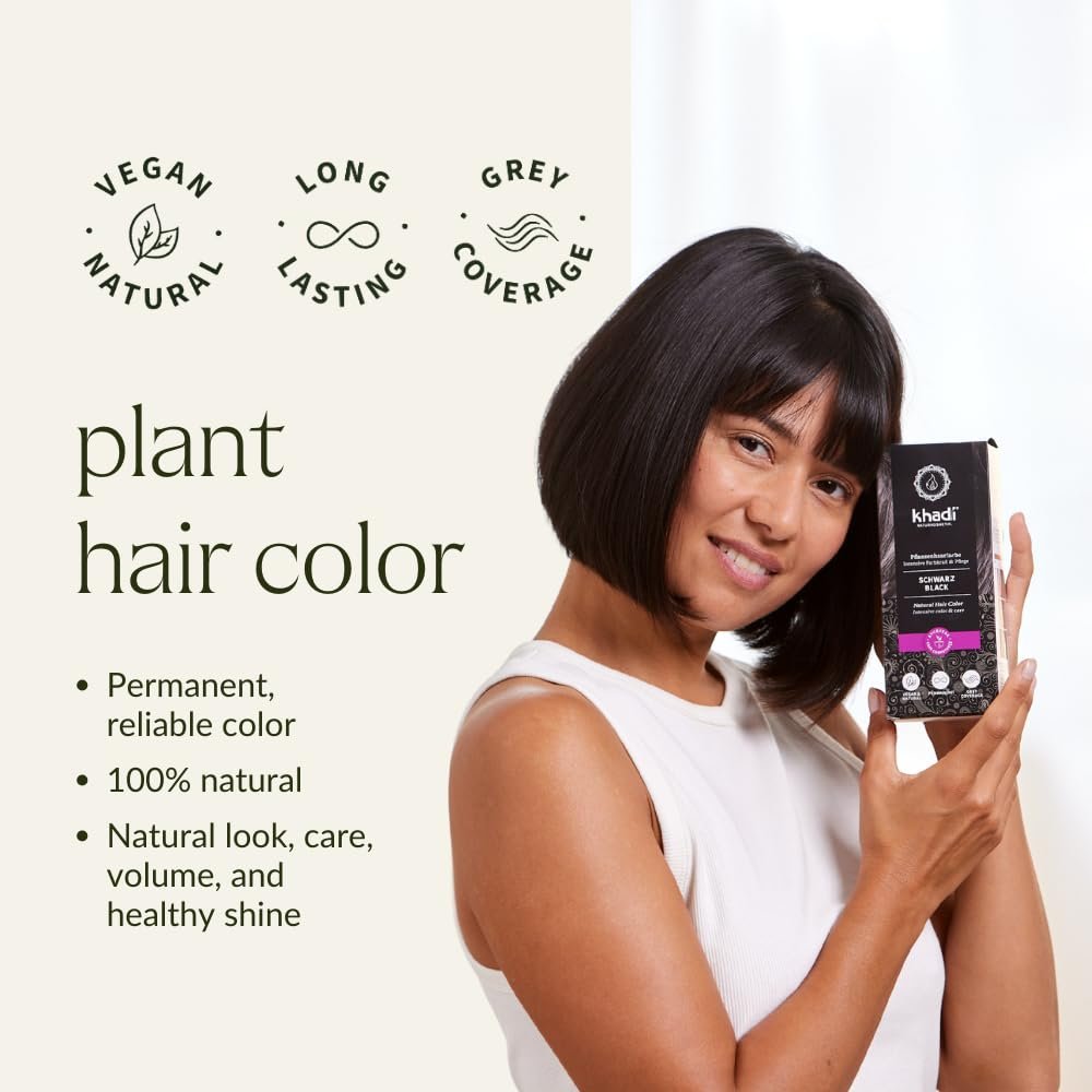 Khadi Natural Black Hair Color – 100% Plant-Based, Vegan, No Blue Tint, 3.5 oz Avelisse