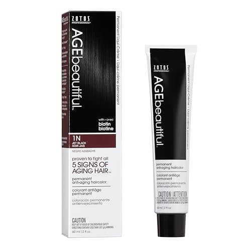 AGE beautiful Permanent Hair Color Dye Liqui Creme - 1N Jet Black - 100% Gray Coverage - Anti-Aging Haircolor with Biotin for Thicker, Fuller Hair - Professional Salon Coloring - 2 Fl Oz - görsel 2