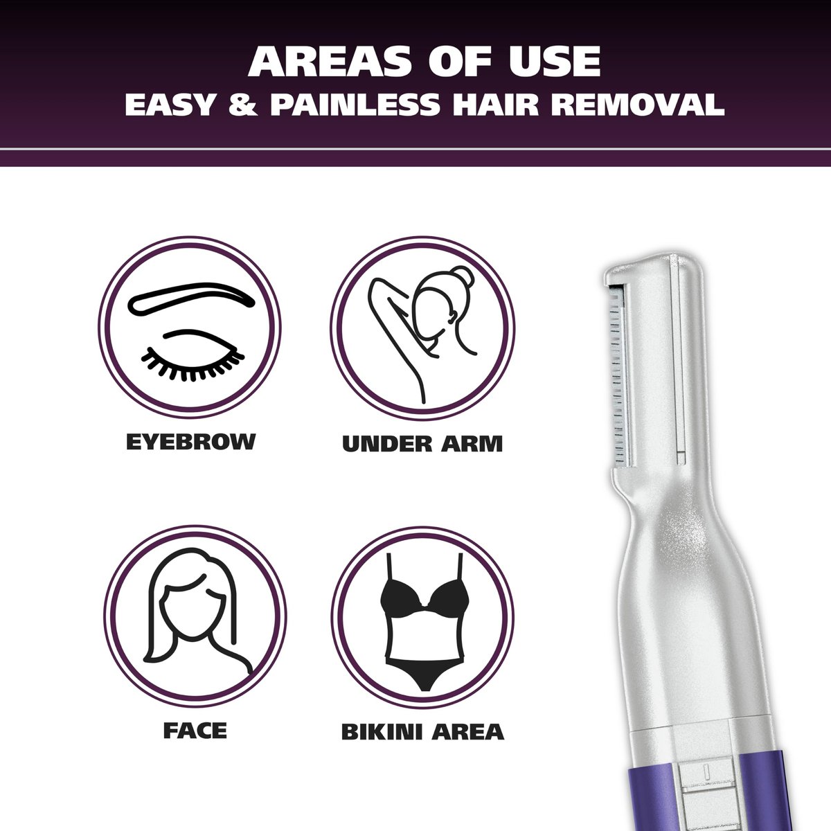 Wahl Clean & Confident Female Battery Pen Trimmer with Rinseable Blades for Eyebrows, Facial Hair, & Light Grooming - Hygienic Grooming & Easy Cleaning - Model 5640-100 (Purple) - görsel 3