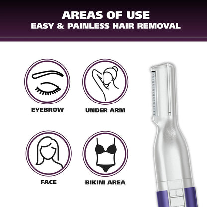 Wahl Clean & Confident Female Battery Pen Trimmer with Rinseable Blades for Eyebrows, Facial Hair, & Light Grooming - Hygienic Grooming & Easy Cleaning - Model 5640-100 (Purple)