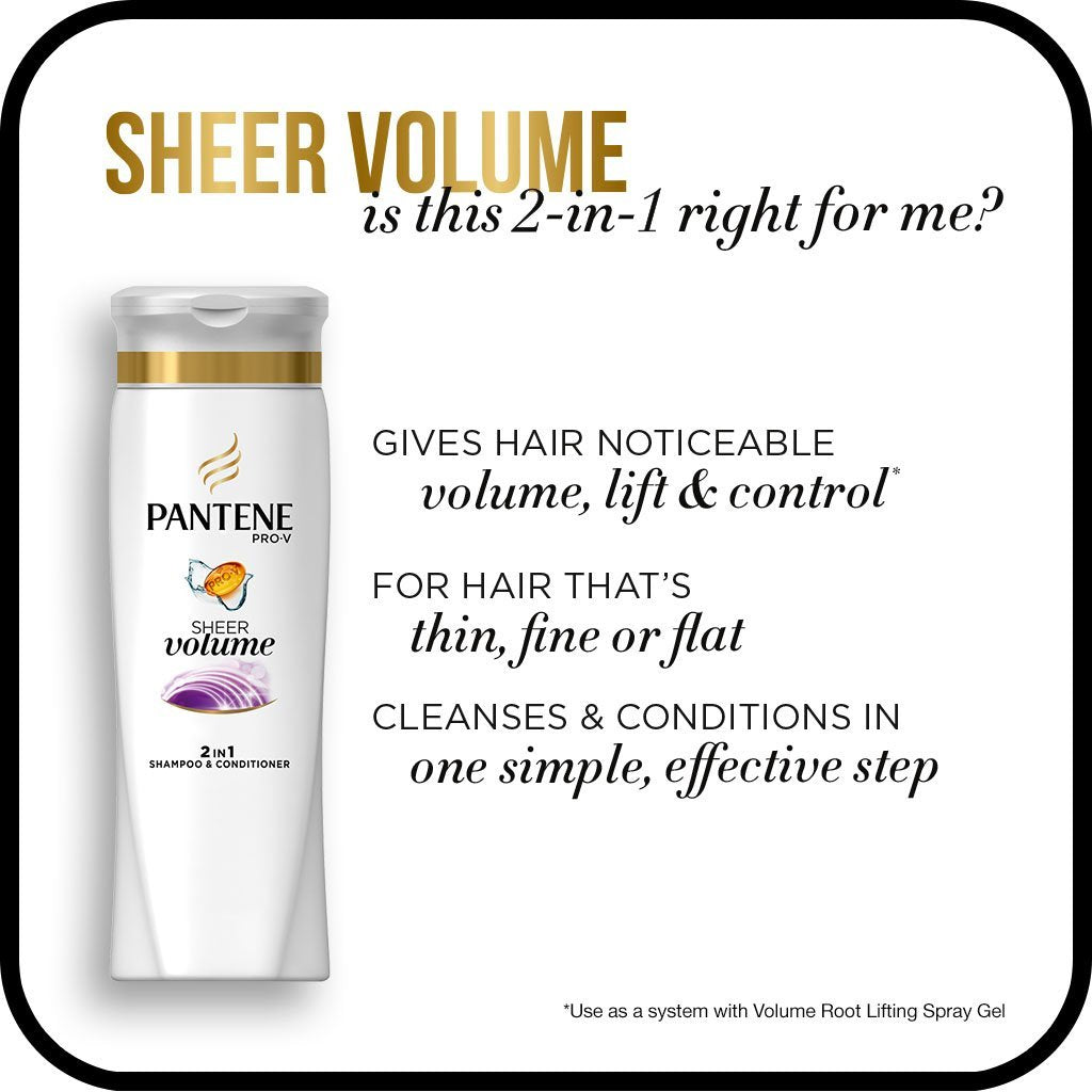 Pantene Pro-V 2 in 1 Shampoo & Conditioner, Sheer Volume with Collagen, 12.6 oz - görsel 5