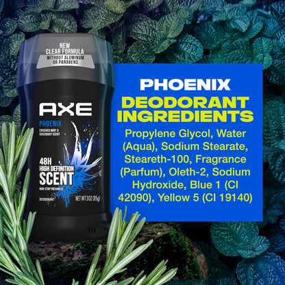 AXE Dual Action Deodorant Stick Phoenix Crushed Mint & Rosemary, Aluminum Free, 3oz Twin Pack for Men