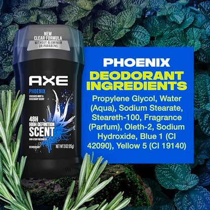 AXE Dual Action Deodorant Stick Phoenix Crushed Mint & Rosemary, Aluminum Free, 3oz Twin Pack for Men